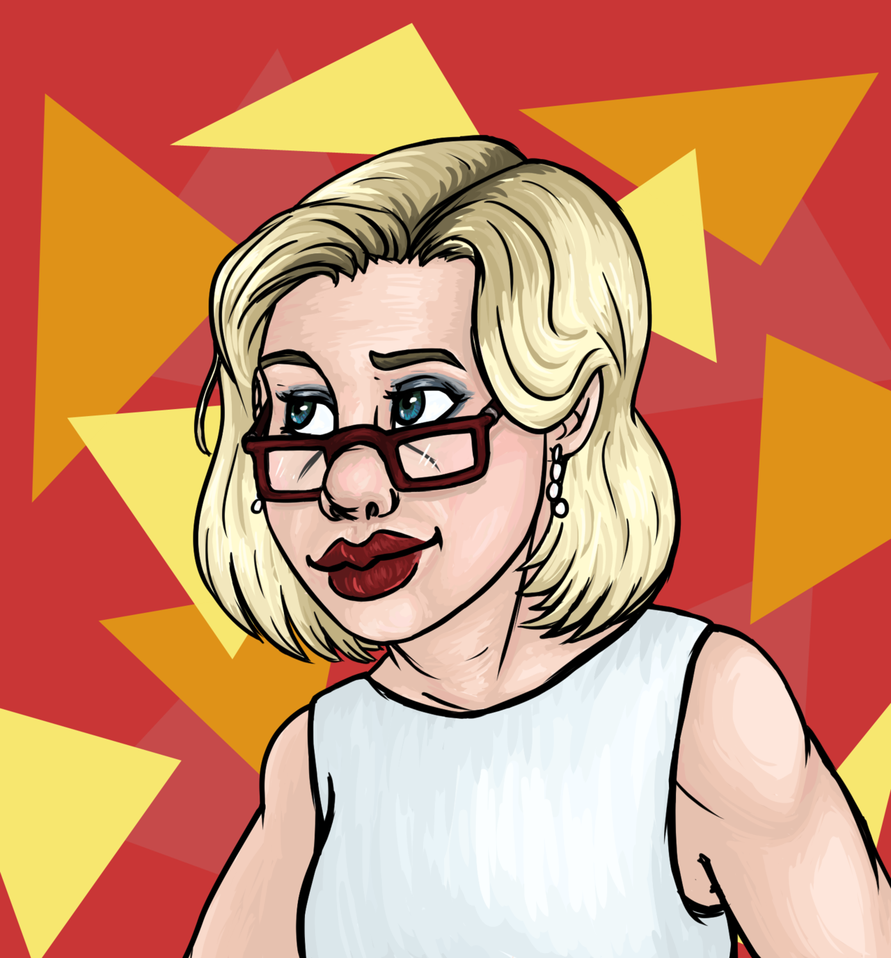 Digital bust of Assistant District Attorney Alex Cabot from the show Law & Order: SVU. She is looking over her glasses at someone offscreen.